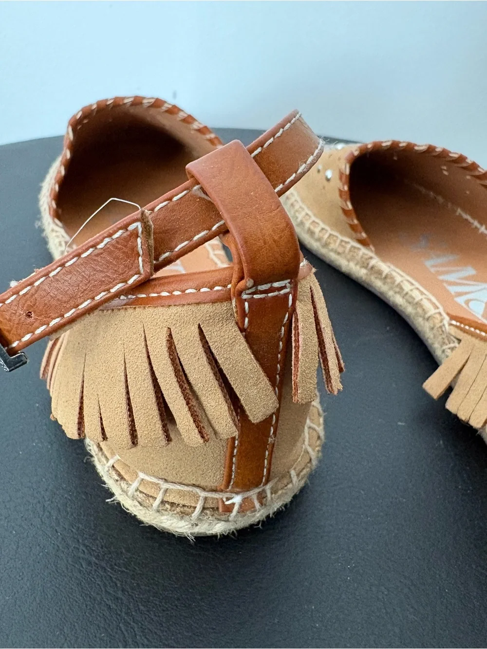 Sam & Libby Studded Tan Espadrille Flats with Ankle Strap - Women Sz 8